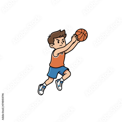Energetic young basketball player jumping for the score, showcasing dynamic athleticism and focus during an exciting game moment for sports advertising
