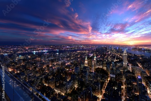 Wallpaper Mural Vibrant sunset view over a bustling city skyline with colorful clouds in twilight Torontodigital.ca