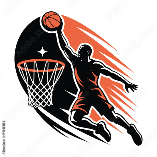 Isolated Basketball Player Dunking Graphic