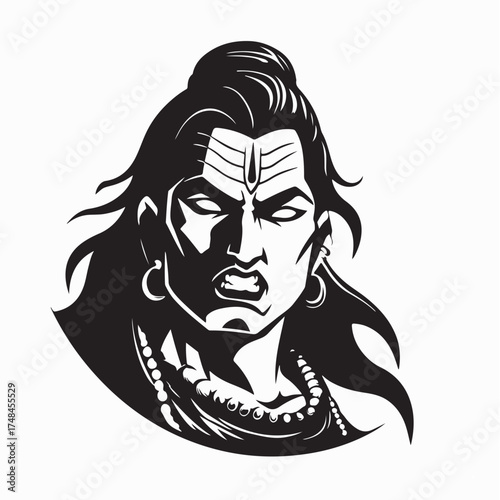 Fierce Expression of Lord Shiva Vector Illustration on white background
