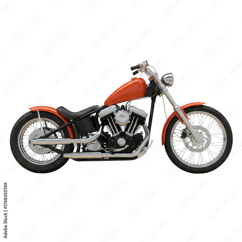 Obraz premium Vintage motorcycle showcasing timeless design with customized orange paint job and gleaming chrome