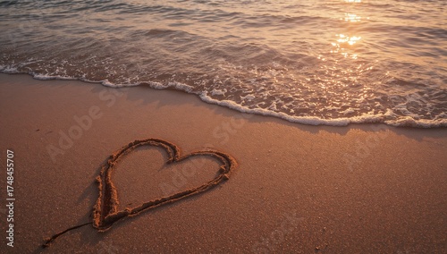 Draw a heart in the sand and feel the magic of the beach sunset washing away worries - perfect for travel, romance, or mindfulness campaigns