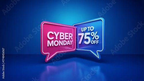 Cyber Monday Sale Graphic with Bold 75% Off Discount on Blue Gradient Background