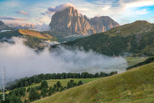 Sassolungo and Sassopiatto on a bautiful sunset