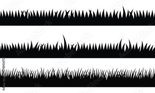 Isolated Vector Grass Silhouette Collection  Black Lawn Border for Web & Print Design