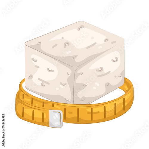 Illustration of Tofu Cube with Measuring Tape 