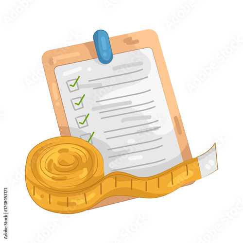 Illustration of Clipboard with Checklist and Measuring Tape 