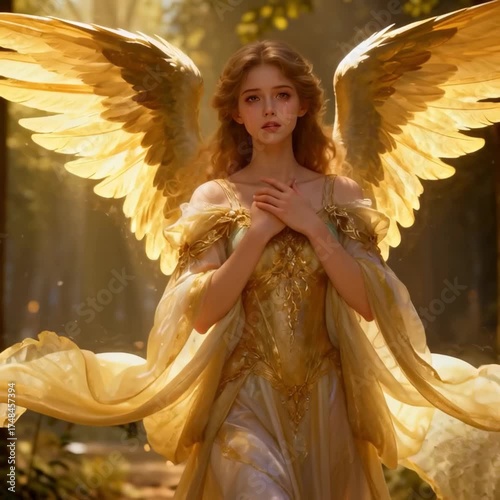 the looped generated animation. A beautiful angel with beautiful wings