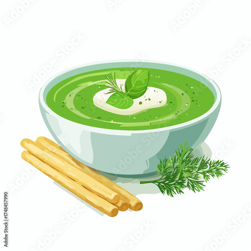 Kräutersuppe mit Brotsticks