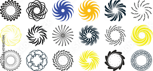 Collection of 18 abstract circular and swirling graphic design elements