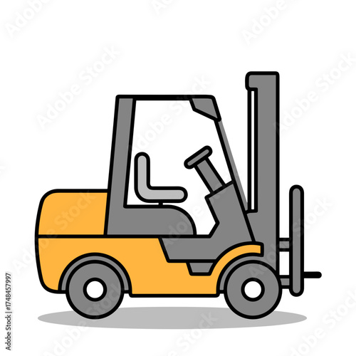 Forklift truck in yellow and gray colors in flat vector style