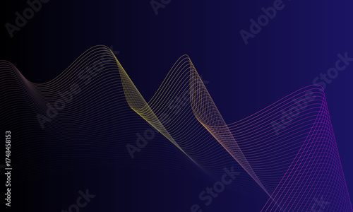 Harmonic Wave Fusion: Gradient Lines in Yellow, Pink & Purple Flowing Across a Dark Blue-Black Background in Abstract Motion