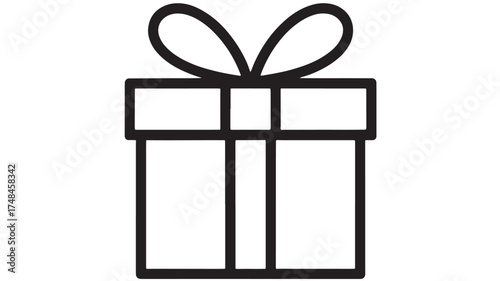Simple line art illustration of a wrapped gift box with a bow