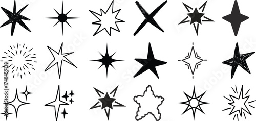 Collection of Hand-Drawn and Solid Starburst and Star Icons