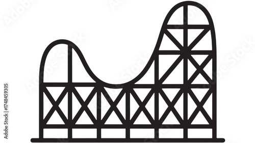 Thrilling roller coaster structure with dramatic peaks and dips against a white background