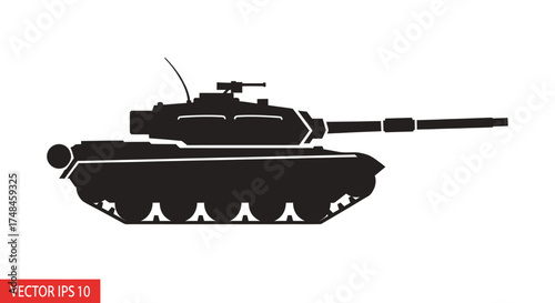 Silhouette of a powerful military battle tank with a long cannon.