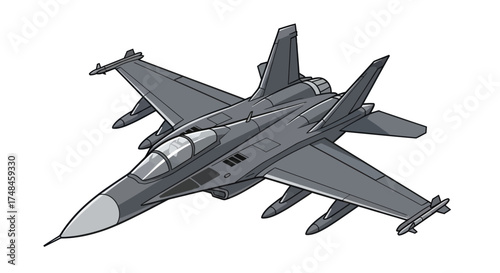 Detailed Illustration of a Modern Gray Military Jet Fighter.