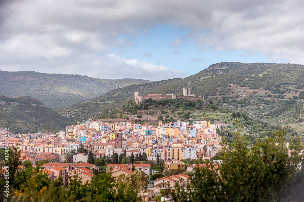 Naklejka premium The small and colourful village (or Borgo) of Bosa in Sardinia - Italy