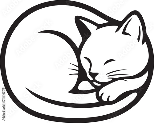 Sleeping Cat Logo Vector Minimalist Black and White Cozy Feline Design