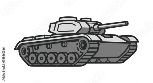 A detailed illustration of a military armored combat tank with a turret and tracks.