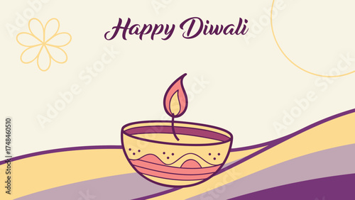Celebrate a joyous Happy Diwali with this vibrant graphic, perfect for festive greetings, social media, and cultural events, designed to bring light and joy