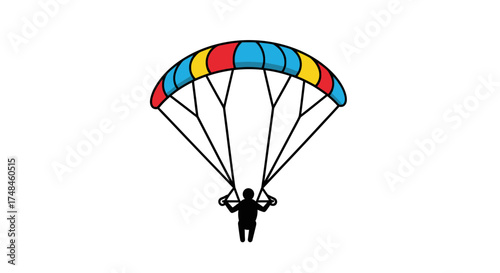 Colorful parachute with a skydiver silhouette a simple vector illustration of an extreme sport.