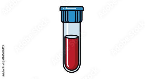 Blood Sample in Glass Test Tube with Blue Cap.