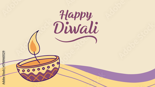 Radiant Happy Diwali Celebration Design with Decorative Oil Lamp Illustration for Festive Holiday Season Greetings and Cultural Traditions