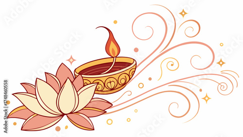 Elegant Diwali celebration design with lotus flower and diya lamp, bringing festive vibes and modern appeal to cultural event promotions and greeting cards