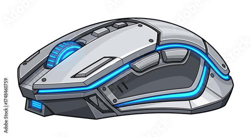 Futuristic Gaming Computer Mouse with Blue LED Illumination.