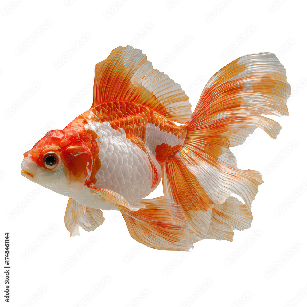 Fototapeta premium Goldfish PNG – Realistic Aquarium Fish Illustrations in Orange, Red, Black, and White Colors