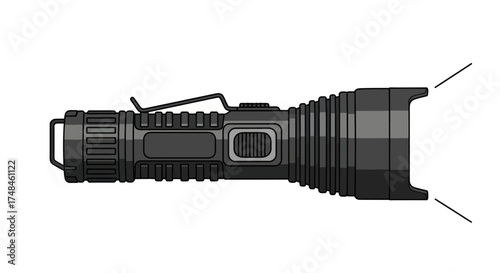 Dark Gray Tactical LED Flashlight with Pocket Clip and Side Button.