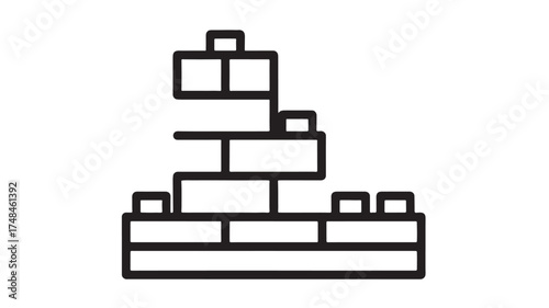 Simple line drawing of colorful building blocks stacked into a small wall or structure.
