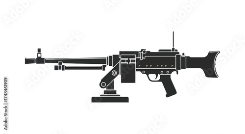 Heavy military machine gun silhouette vector illustration.