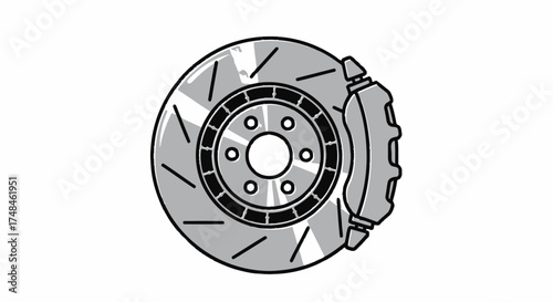 Detailed illustration of a high-performance car brake disc and caliper.