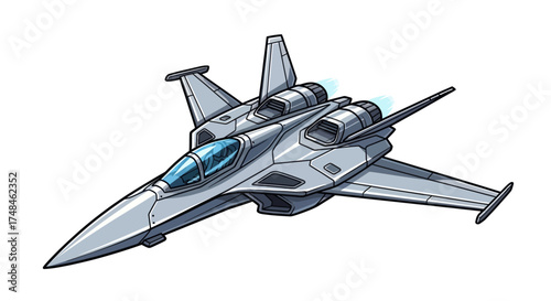 Futuristic Silver Jet Fighter Aircraft with Twin Engines and Swept Wings.