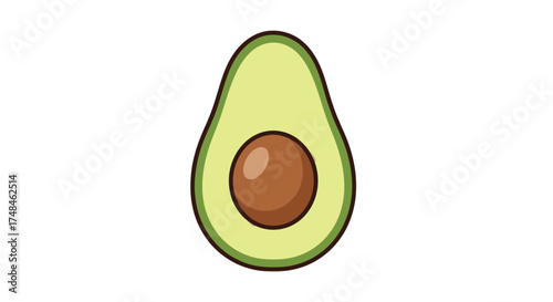 A vibrant stylized illustration of a halved avocado with its large brown seed.