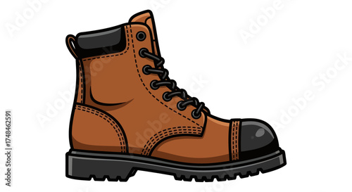 Rugged Brown Leather Work Boot with Steel Toe Cap.