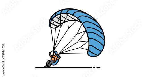 Paraglider with Blue Canopy and Pilot Illustration.