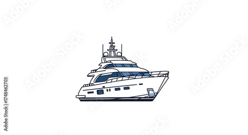 Detailed Illustration of a Luxurious White Motor Yacht.