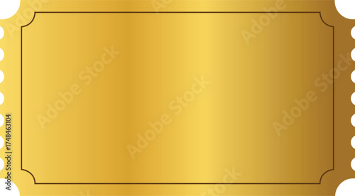 Blank Golden Ticket or Coupon Vector Template with Perforated Edges


