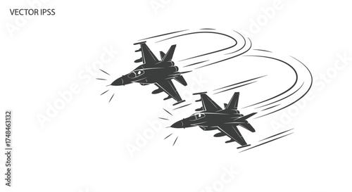 Silhouette of Two Fighter Jets in Flight with Trails.