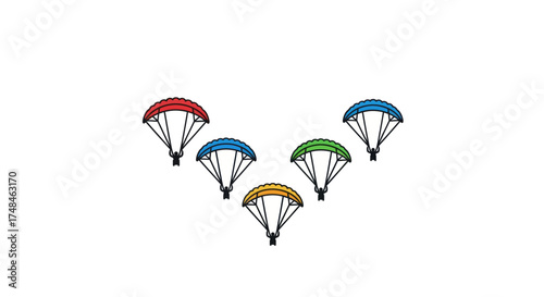 Group of Colorful Parachutes Illustration Red Blue Green and Yellow.
