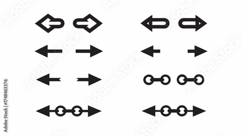 Illustration showing three chain link icons and three double headed arrow icons in a grid arrangement | editable eps vectors silhouette