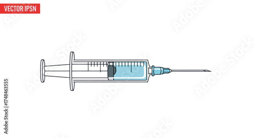 Detailed Vector Illustration of a Medical Syringe with Liquid.