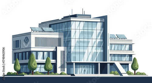 Modern Glass and Steel Office Building with Contemporary Architecture.