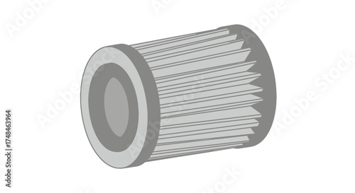 Cylindrical pleated air filter with gray metallic casing and ribbed texture.