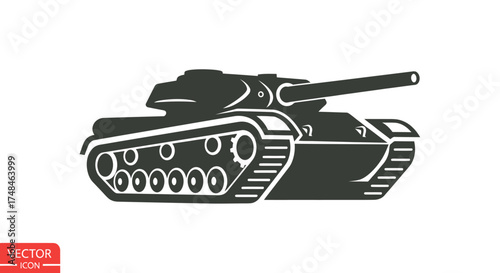 Silhouette of a Heavy Military Tank with a Long Barrel.