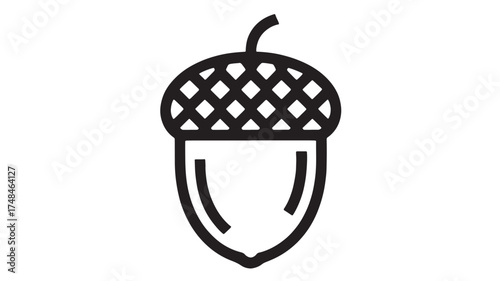 Simple black and white icon of an acorn with a textured cap