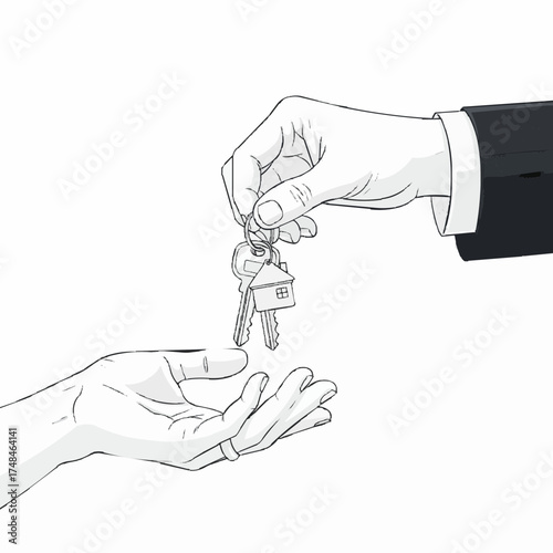 Handing over the keys to a new home purchase, real estate success illustration